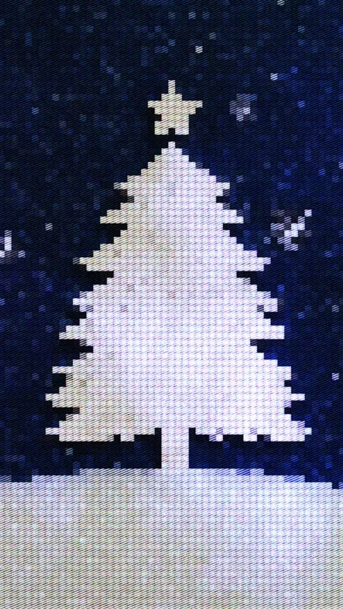 Pixel Art White Christmas Tree Winter Snow Background Stock Footage 346969609