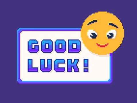 Pixel art window with phrase Good Luck. Stock Illustration