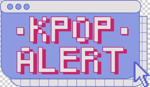 Pixel art window is showing K-POP ALERT with toolbar, grid and arrow on Stock Illustration