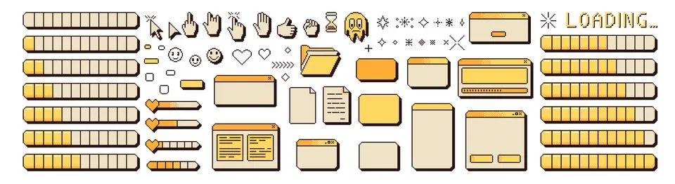 Pixel art windows interface vintage. 8 bit browser and menu elements with Stock Illustration