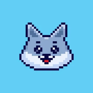 Pixel art wolf head character game asset design Stock Illustration