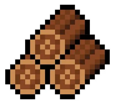 Pixel Art Wood Log Stack Video Game Item Icon Stock Illustration