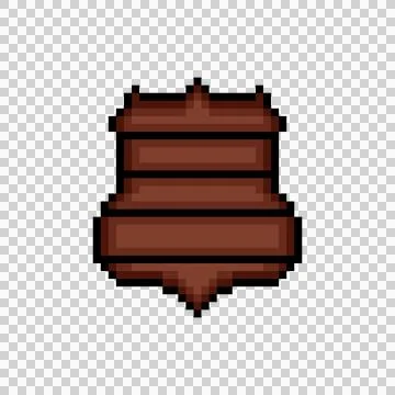 Pixel art wooden shield shape ui game isolated Ilustração Stock