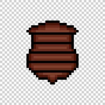 Pixel art wooden shield shape ui game vector Ilustração Stock