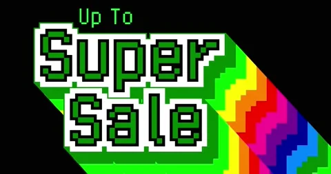 Pixel Art words on old computer screen. Super Sale. Up To 50% Off! Stock Footage 150629489