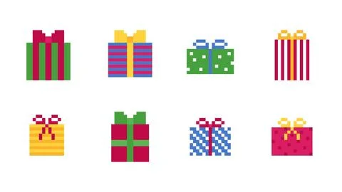 Pixel Art Wrapped Gift Boxes Collection for Christmas Stock Illustration