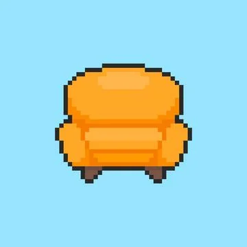 Pixel art yellow Sofa game asset design Stock Illustration