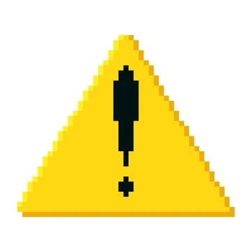 Pixel art yellow triangle warning sign with exclamation mark. Attention, ca.. Stock Illustration