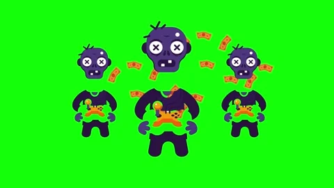 Pixel Art Zombie Characters with Floating Money on Green Screen 스톡 동영상 331050171