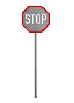 Pixel artwork illustration of 8 bit road stop sign. 스톡 일러스트