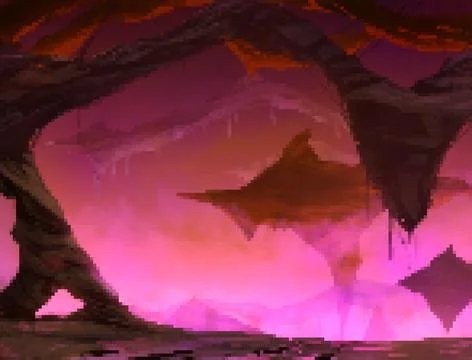 Pixel artwork illustration of fantasy hell underworld location. Stock Illustration