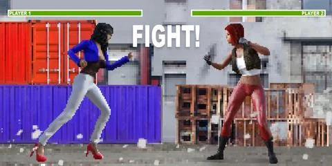 Pixel artwork illustration of fighting 16 bit 2d game. Ilustração Stock