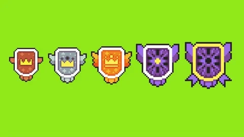 Pixel badge level or rank animation usefull for game asset or design asset anima Stock Footage 323580583