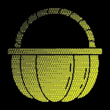 Pixel basket with handle shell halftone silhouette icon. Half pumpkin baske.. Illustrazione stock