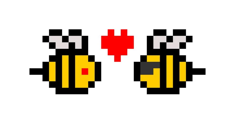 Pixel bee image. Pixel art vector illustration. Stock Illustration
