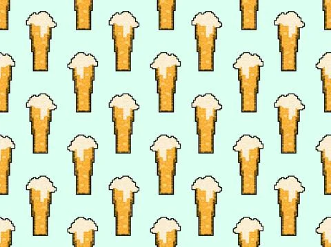 Pixel beer seamless pattern. Glass of beer pixel art. 8 bit mug, pixel drinks Stock Illustration