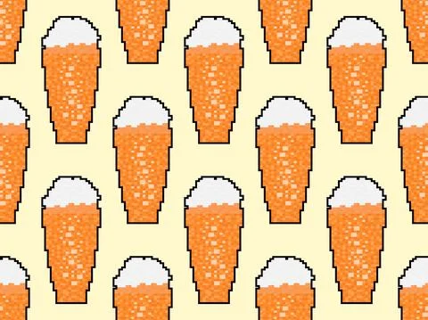 Pixel beer seamless pattern. Glass of beer pixel art. 8 bit mug, pixel drinks Illustrazione stock