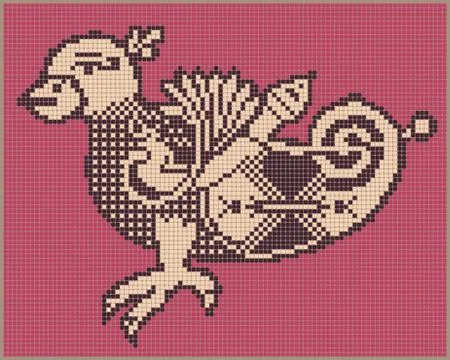 Pixel bird design in folk style for cross stitch embroidery Stock Illustration
