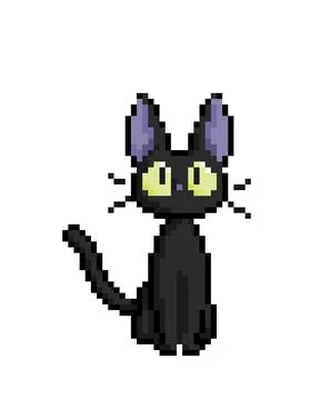 Pixel black cat image. for a vector illustration of game assets. Stock Illustration