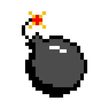 Pixel bomb with burning wick icon. Black dynamite weapon ready to explode Stockillustratie