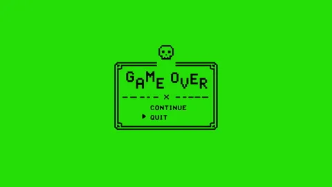 Pixel Bordered Game Over Continue Quit Green Screen 動画素材 339639129