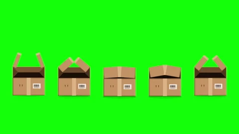Pixel box opening animation showing cardboard carton unfolding sequence Stock Footage 346552495