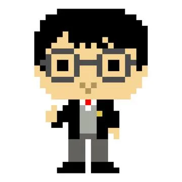 Pixel boy wearing glasses. Pattern kid image. Vector illustration of pixel ar 스톡 일러스트