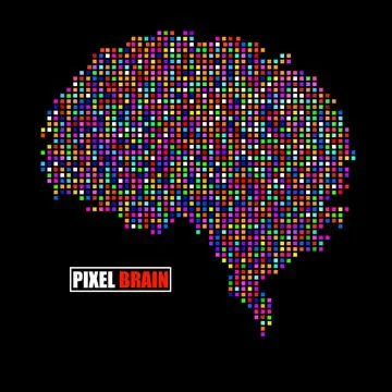 Pixel brain isolated on black background. Vector logo Illustrazione stock
