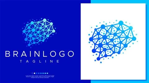 Pixel brain logo design template. Network brain logo vector. Stock Illustration