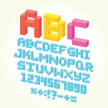 Pixel brick font isolated vector set 스톡 일러스트