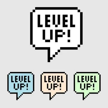 Pixel bubble text. level up text. Vector illustration of cross stitch pattern Stockillustratie