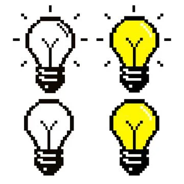 Pixel bulb 8 bit games on a white background. 8 bit pixel light bulb sign. 库存插图