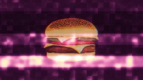 Pixel burger glitch lcd screen background animation seamless loop New quality Video stock 95269722