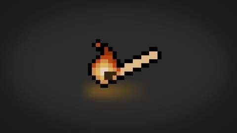 Pixel burning match stick on dark black background - high res 8 bit wallpaper Stock Illustration