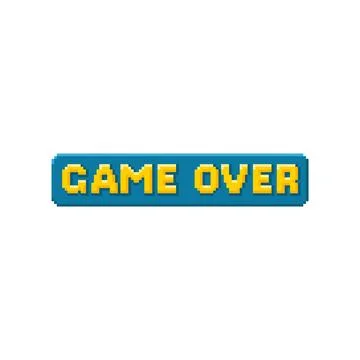 Pixel button notification "game over" with yellow letters on blue background. Stock Illustration