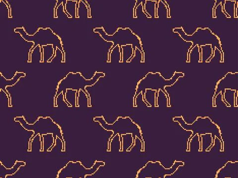 Pixel camels seamless pattern. Camels in the style of 8 bit video games, retr Illustrazione stock