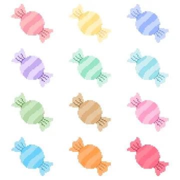Pixel Candy Sweet Vector Set 12 Colors Cute Pastel Pixel Art Candy Collection Illustrazione stock