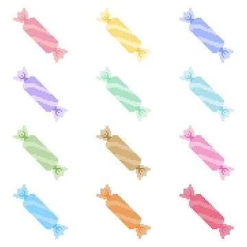 Pixel Candy Vector Set 12 Colors Cute 8 Bit Retro Wrapped Candy Collection Illustrazione stock