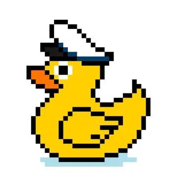 Pixel captain duck image with hat for game assets. Stock Illustration