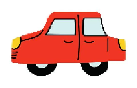 Pixel Car. 8-bit Children drawing Transport side view. Retro Gaming red sedan Stock Illustration