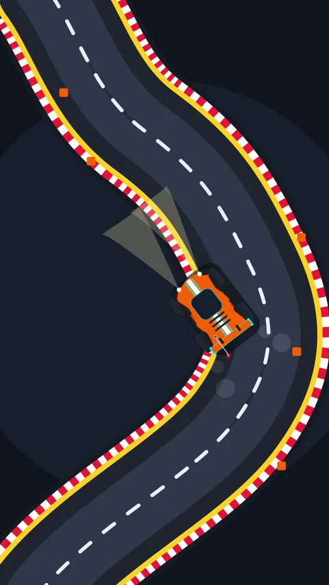 Pixel car racing loop video driving fast on curvy track animation Stock Footage 346740124