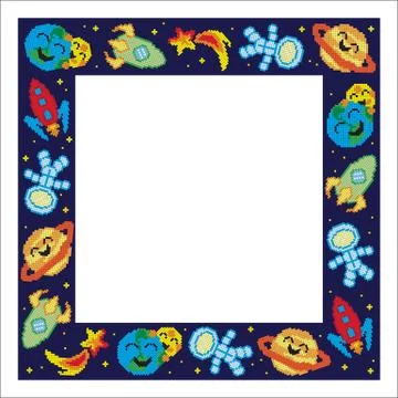 Pixel cartoon space frame Stock Illustration