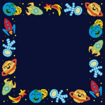 Pixel cartoon space frame Stock Illustration