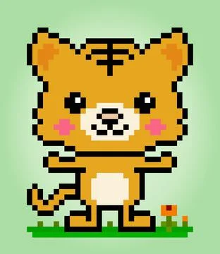Pixel Cat 8 Bit. Pixel animals in vector illustrations. Stock Illustration