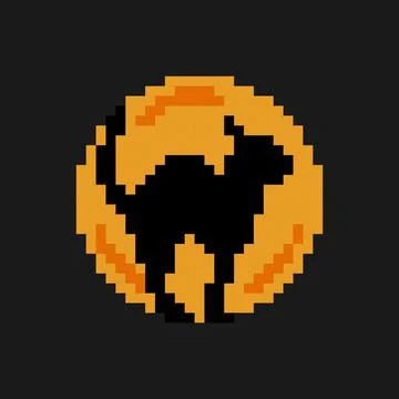 Pixel cat ahead on the moon. vector illustration. Stock Illustration