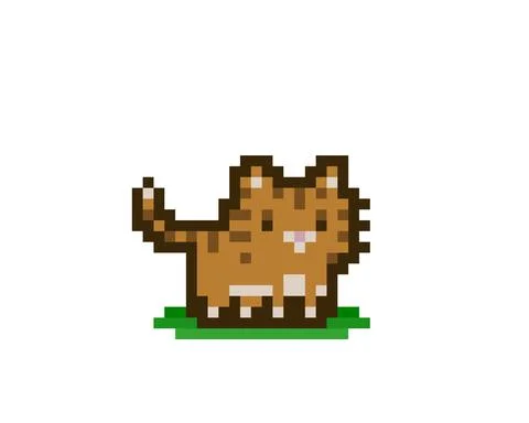 Pixel cat image for game assets. Cross stitch vector illustration. Stock Illustration