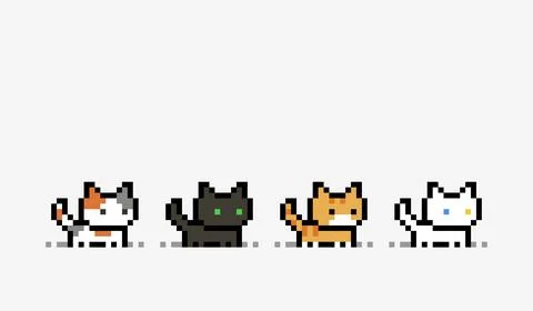 Pixel cat image . Vector illustration for 8 bit Game or Cross stitch. Stock Illustration