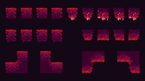 Pixel cave platform tileset blocks game level Illustrazione stock