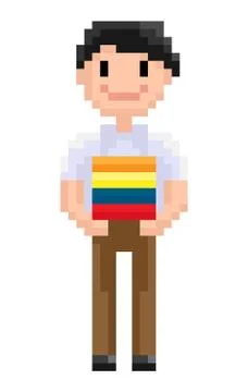 Pixel Character, Geometric Superhero, Game Vector Stock Illustration