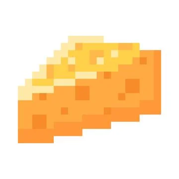 Pixel cheese slice, 8-bit food icon, isolated background. Stock Illustration